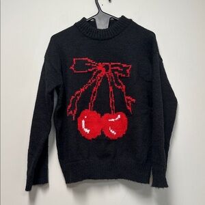 Wild Fable Charcoal Knit Cherry Sweater NWT